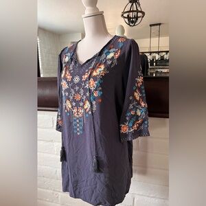Umgee Embroidered Slate Blue Shift Dress Size Medium